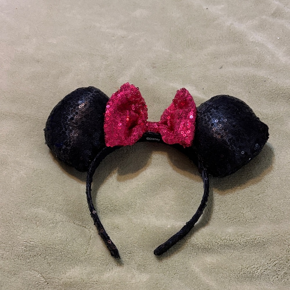 Disney Black Sequin Ears with Red Bow Headband